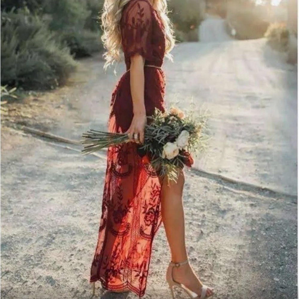 Burgundy BoHo Lace Romper -Honey Punch built in shorts Cosplay Party festival